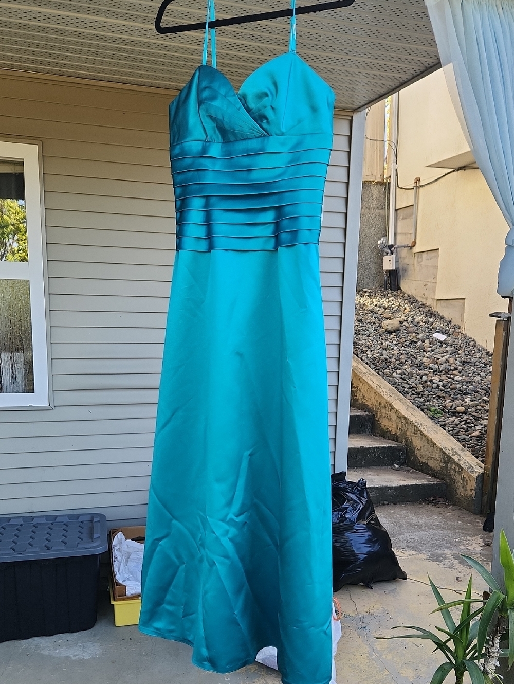 DaVinci Teal Satin Formal Dress | Size 12 | Elegant Evening Gown